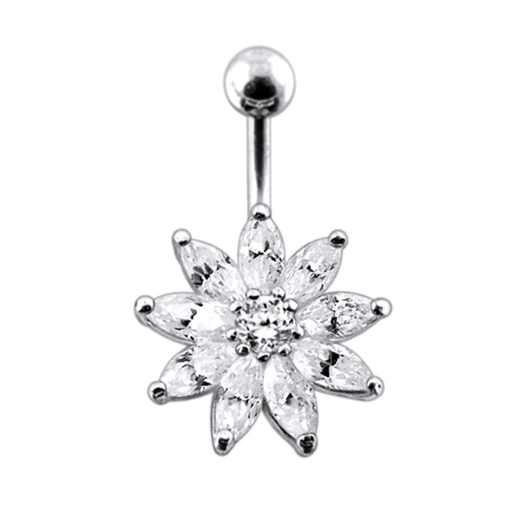 Titanium navel necklace, Hailey -clear stone flower