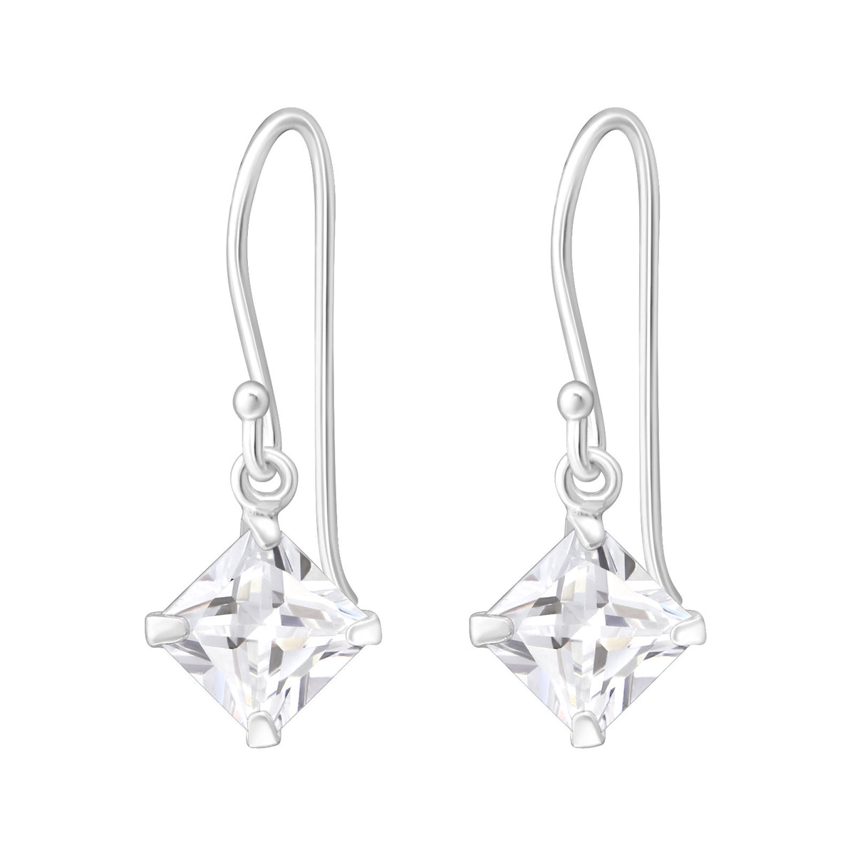 Hopeiset korvakorut, Kirkas Cubic Zirconia neliö