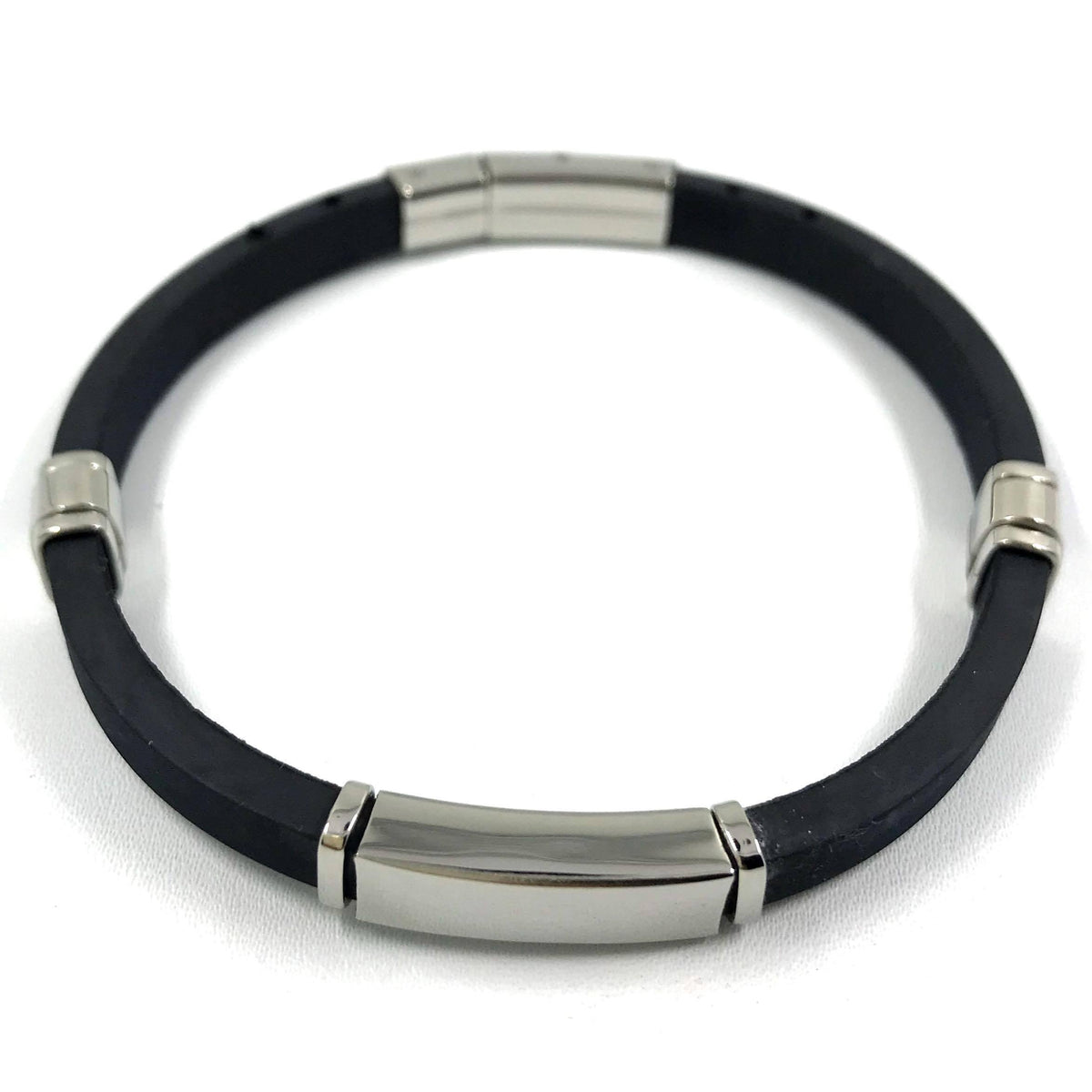 Kirurginteräsrannekoru, Black Bracelet with Stainless Steel