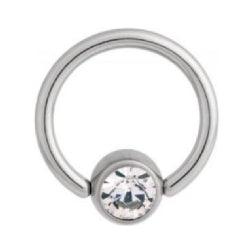 Lävistysrengas 1,2mm, Flat Back Jewelled Ball -titaaninen rengas