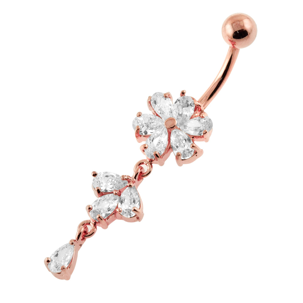 Silver belly button ring, Diamond Daisy in Rosegold