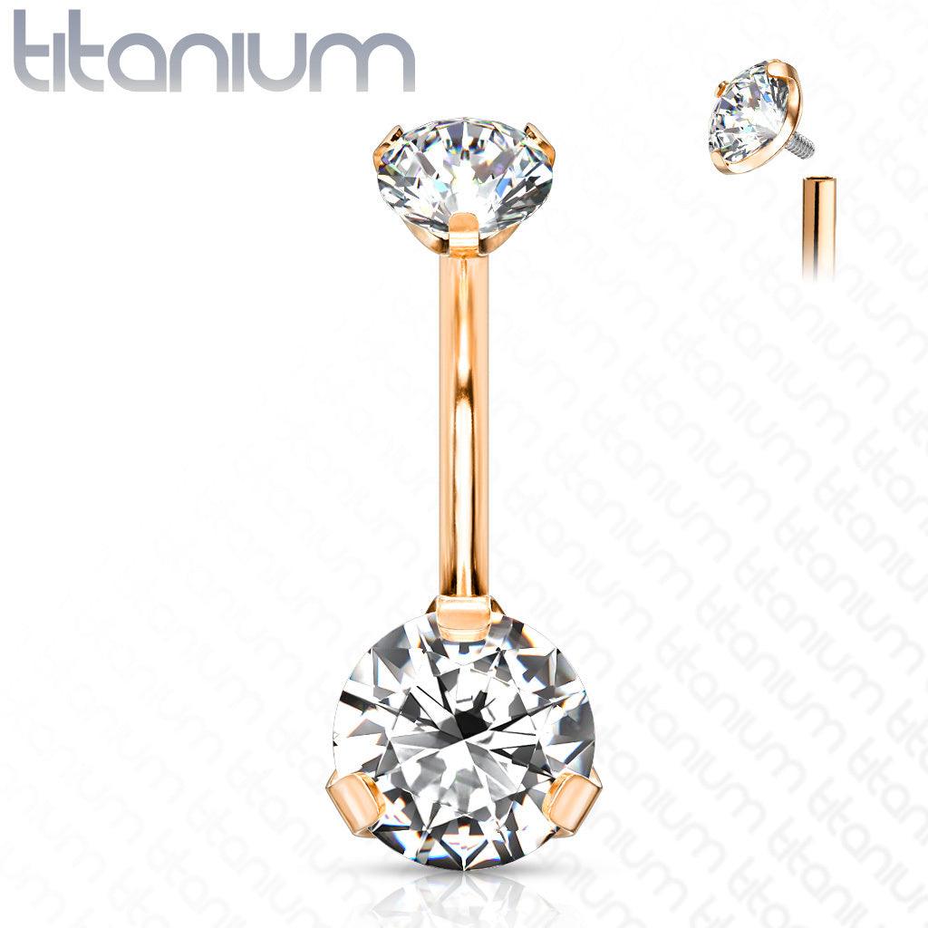 Napakoru,Titanium Prong Set Round CZ in Clear/Rosegold