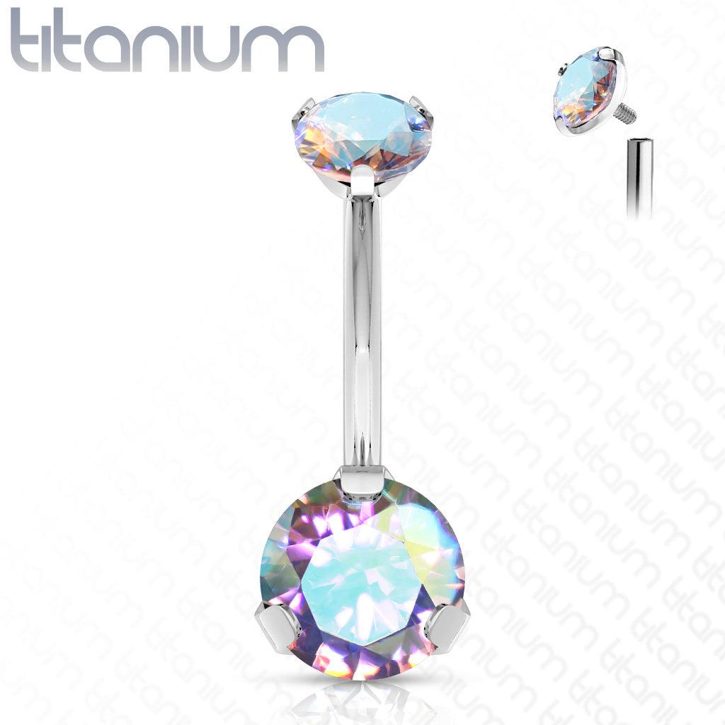 Pole jewelry, Titanium Prong Set Round CZ in AB Clear