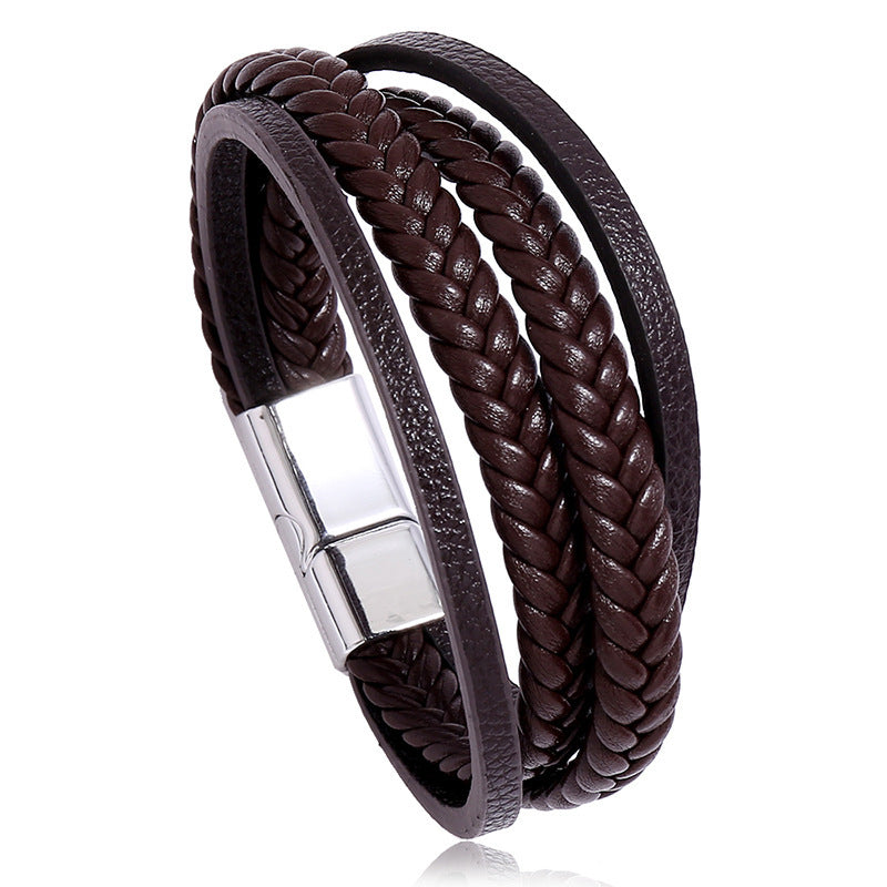 Keinonahkainen rannekoru, Multilayer Brown Faux Leather Bracelet