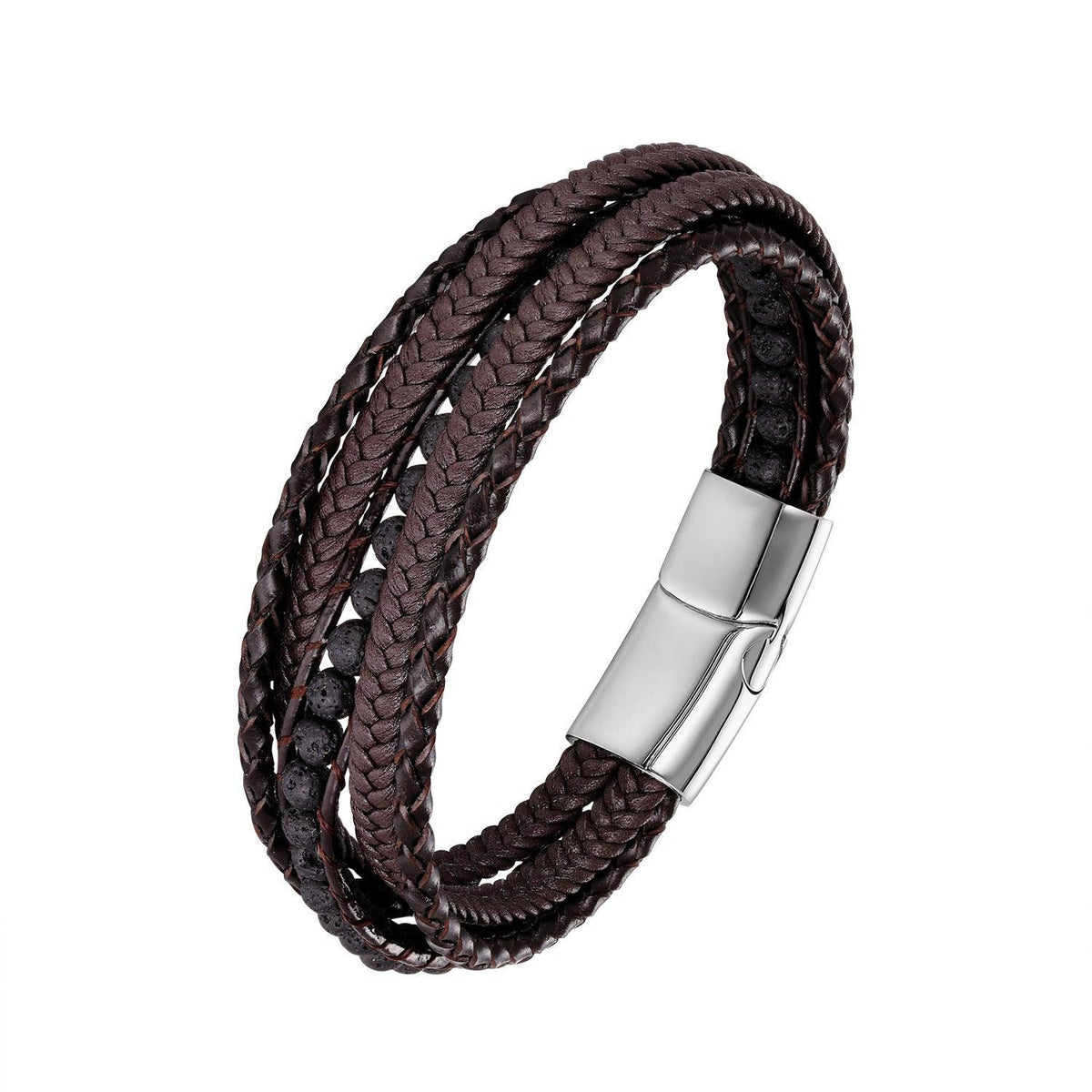 Keinonahkainen rannekoru, Brown Lava Stone Faux Leather Bracelet