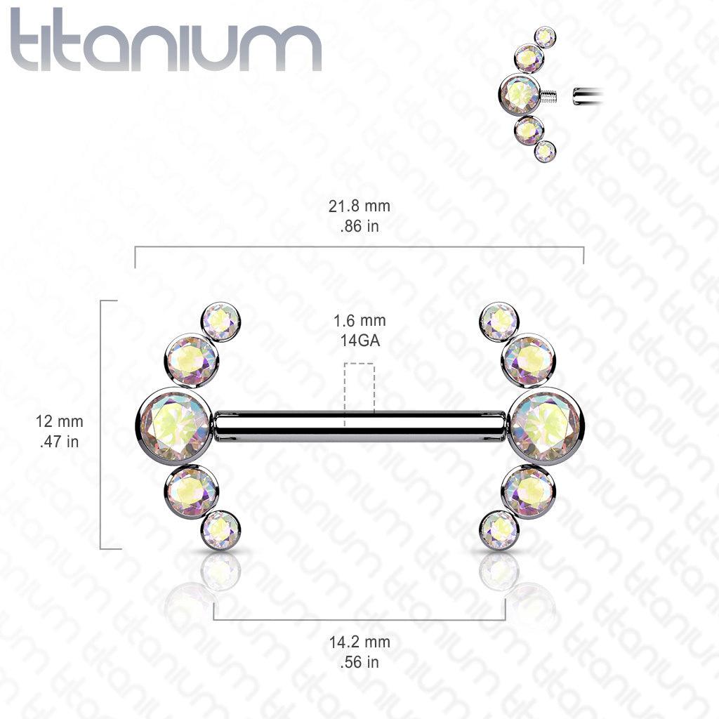 Nännikoru, Titanium Barbells with 5 Bezel Set CZ in Clear AB