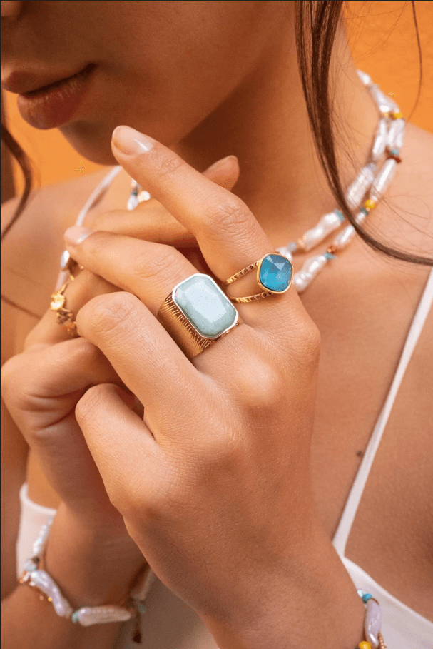 Sormus, BOHM PARIS|Bague Léa dorée avec clair crystal