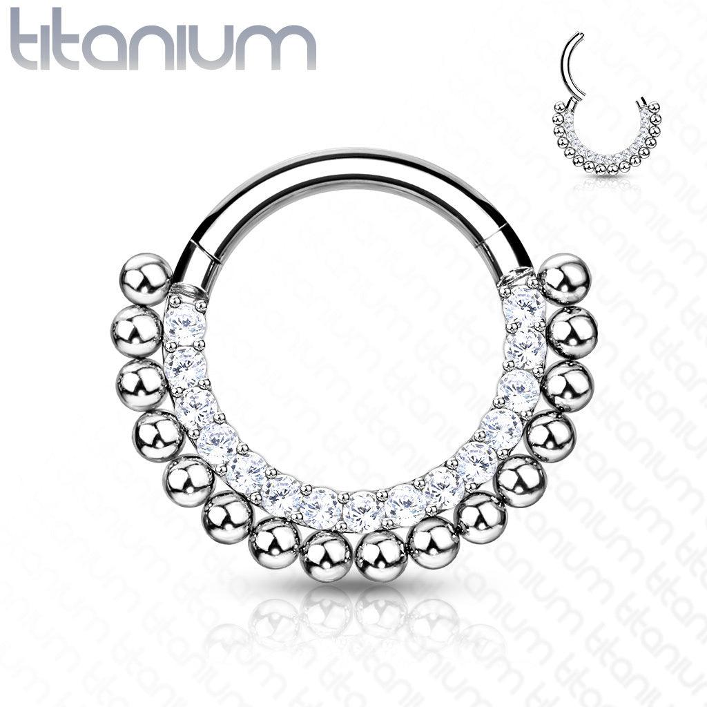 Lävistysrengas, Titanium Hoop Rings with Lined CZ and Balls