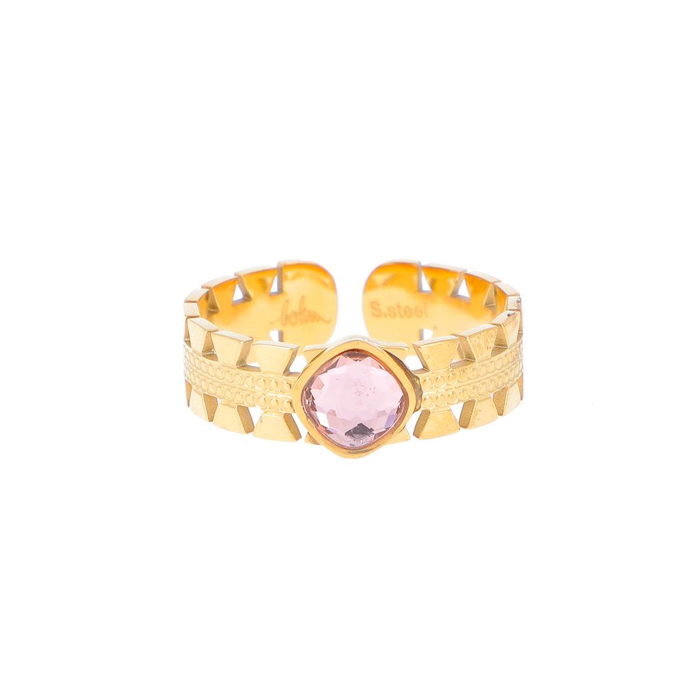 Sormus, BOHM PARIS|Bague Ghita dorée avec cristal vintage rose