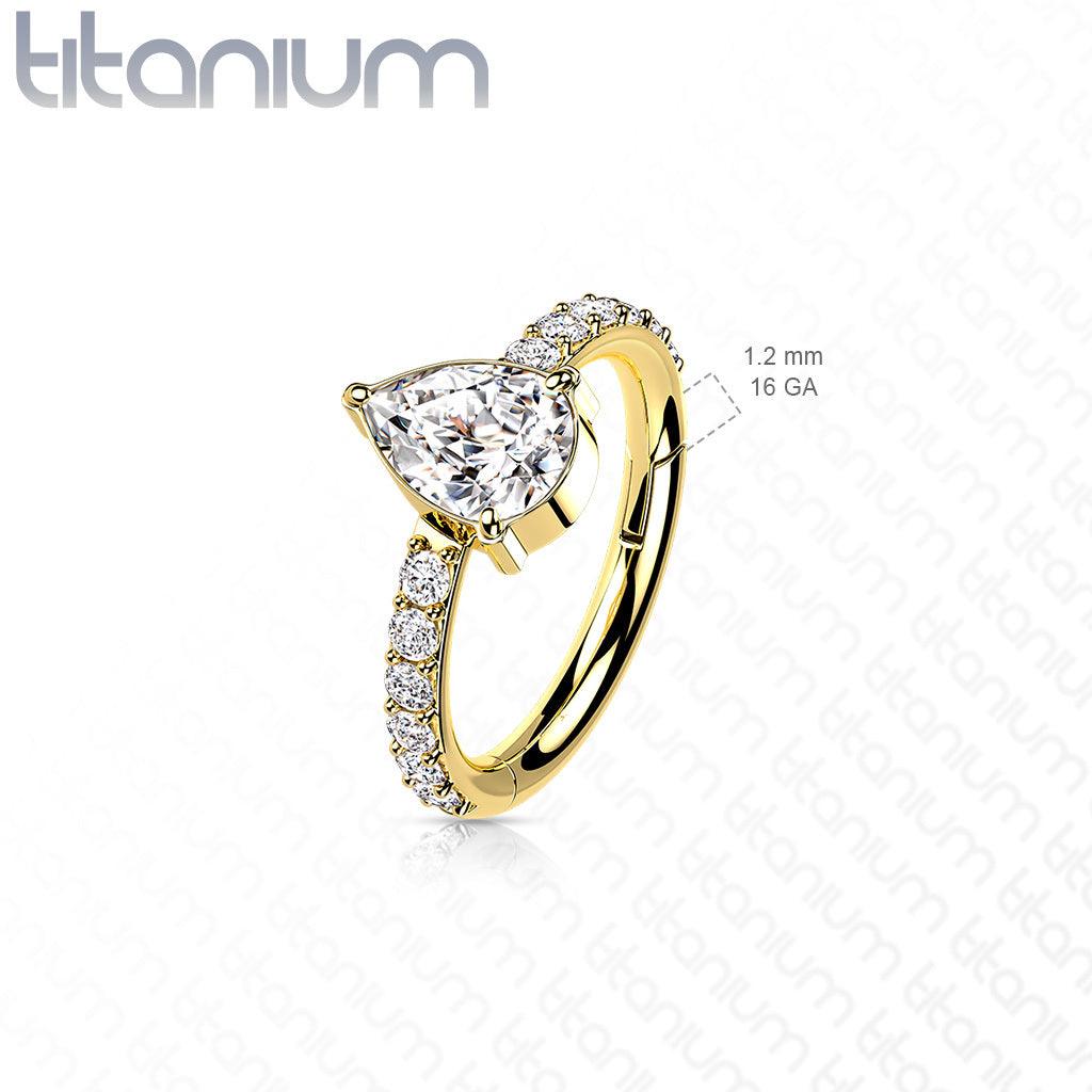 Lävistysrengas,Titanium CZ Teardrop Center Clicker in Gold