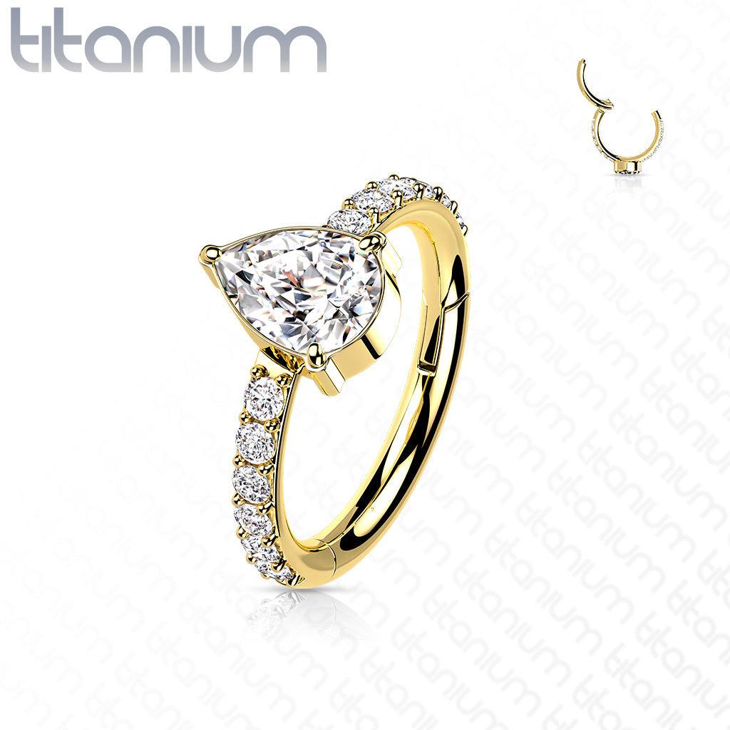 Lävistysrengas,Titanium CZ Teardrop Center Clicker in Gold