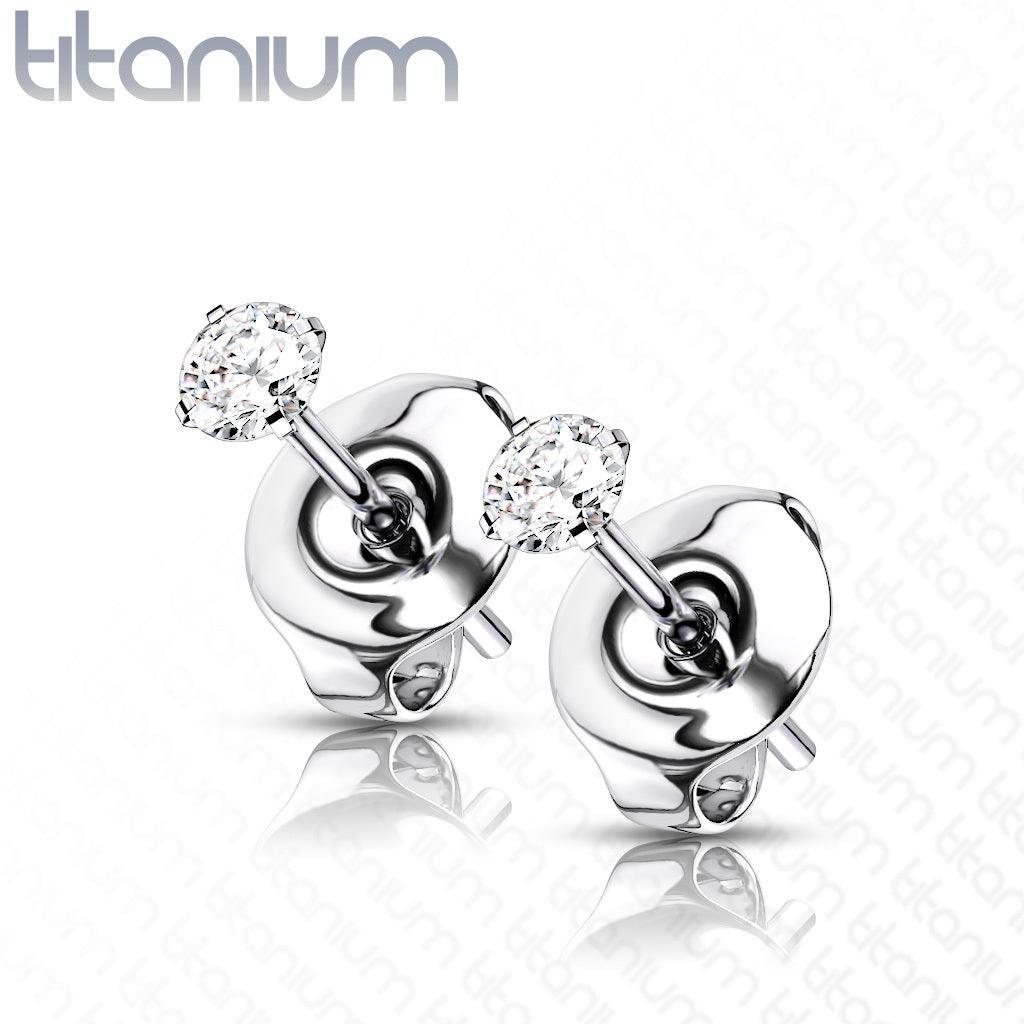 Titanium earrings, Martini Set Titanium Cubic Zirconia Earstuds