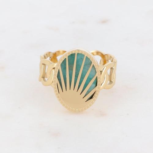 Sormus, BOHM PARIS|Bague Ovale-dorée avec amazonite