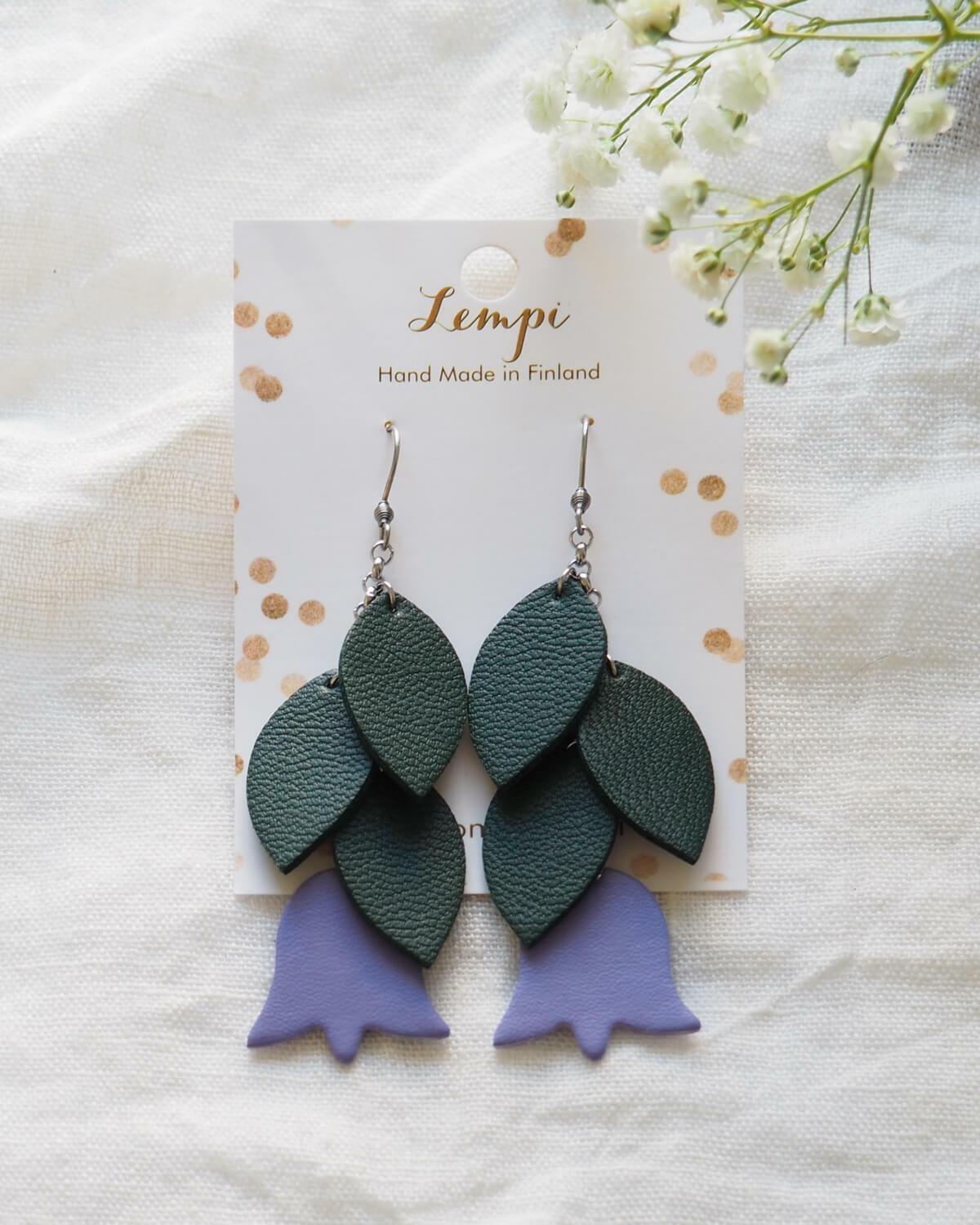 LEMPI-korvakorut, Frida (vihreä, tumma laventeli)