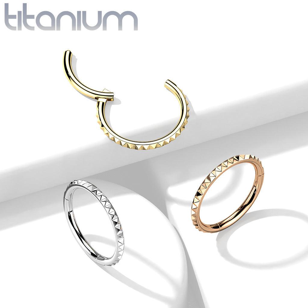 Lävistysrengas, Implant Grade Titanium Pyramid Cut Hoop in Rosegold