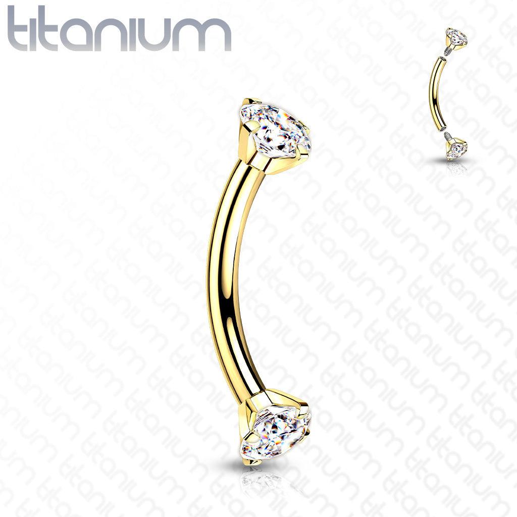 Kaareva barbell 1,2mm, Titanium CZ Curved Barbell in Gold