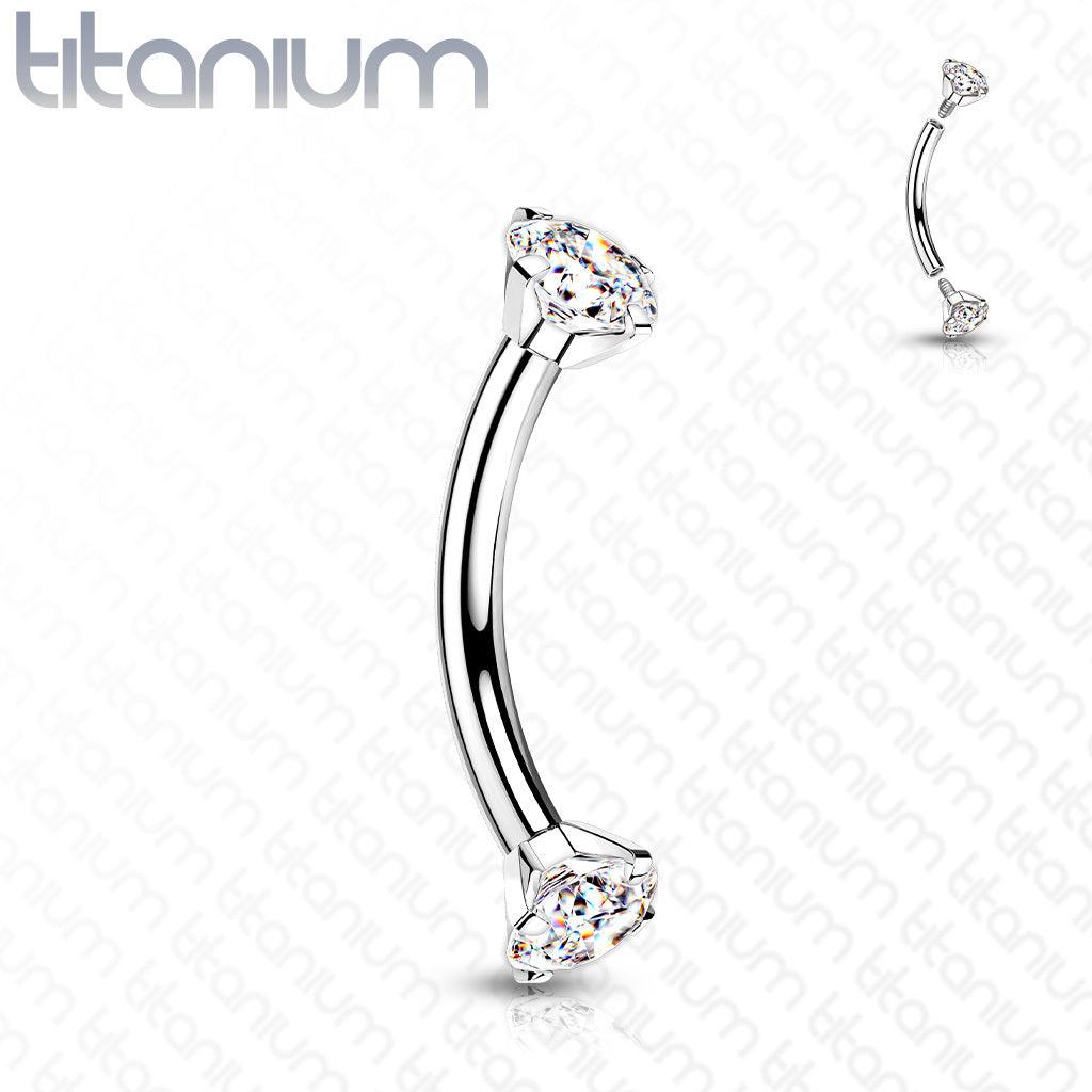Kaareva barbell 1,2mm, Titanium CZ Curved Barbell (hopea)