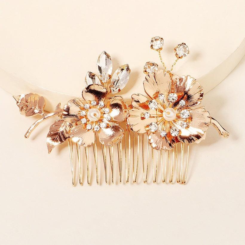 Hair ornament, ROMANCE|Eleanor rose gold flower hair ornament