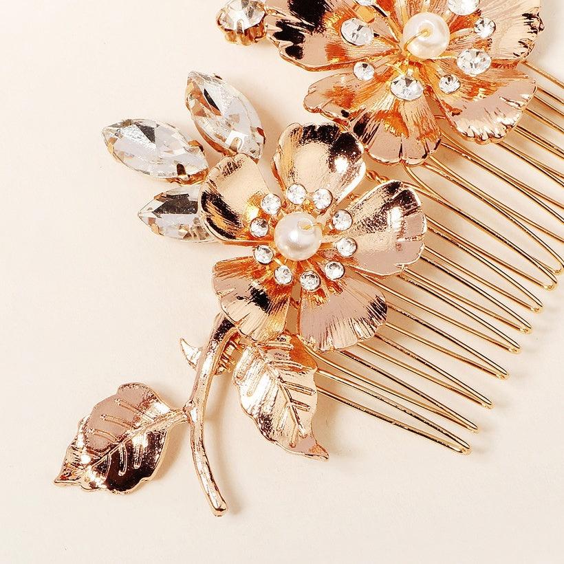 Hair ornament, ROMANCE|Eleanor rose gold flower hair ornament