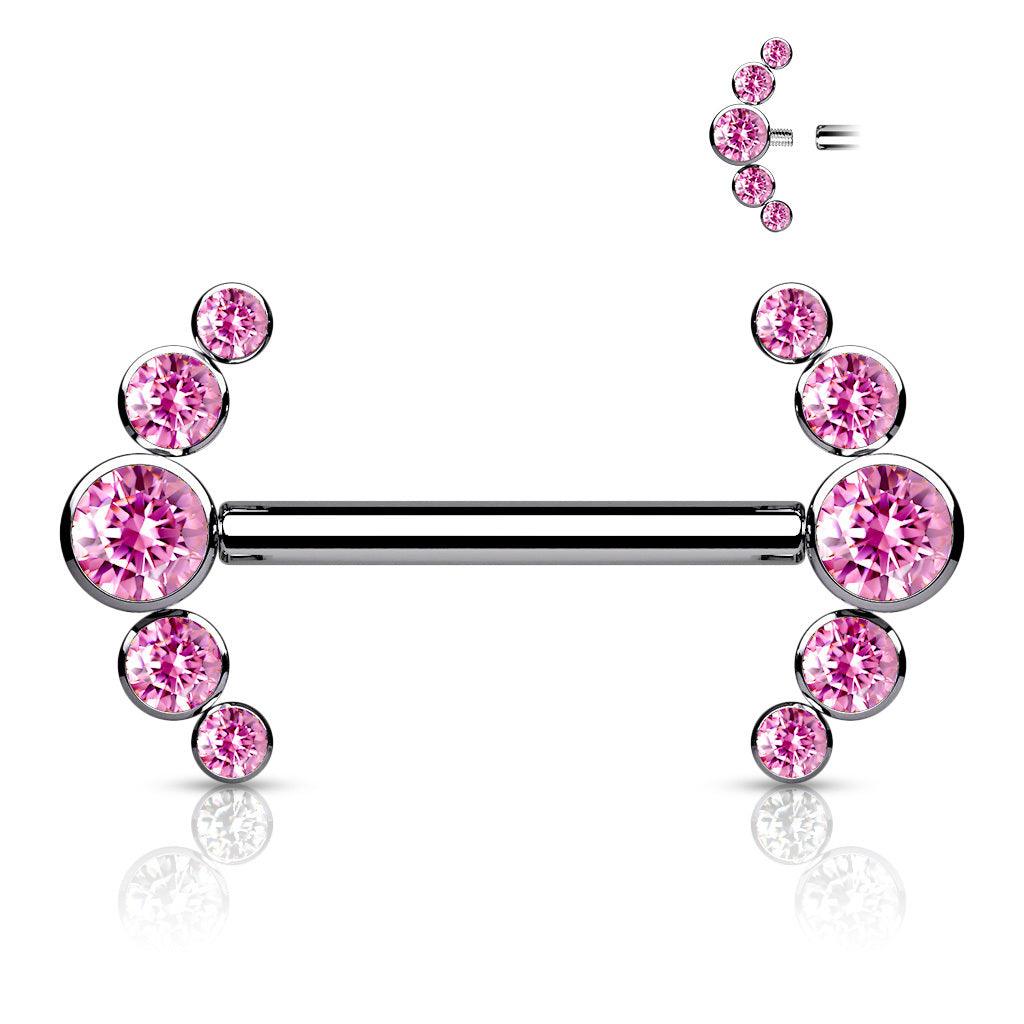 Nännikoru, Titanium Barbells with 5 Bezel Set CZ in Pink