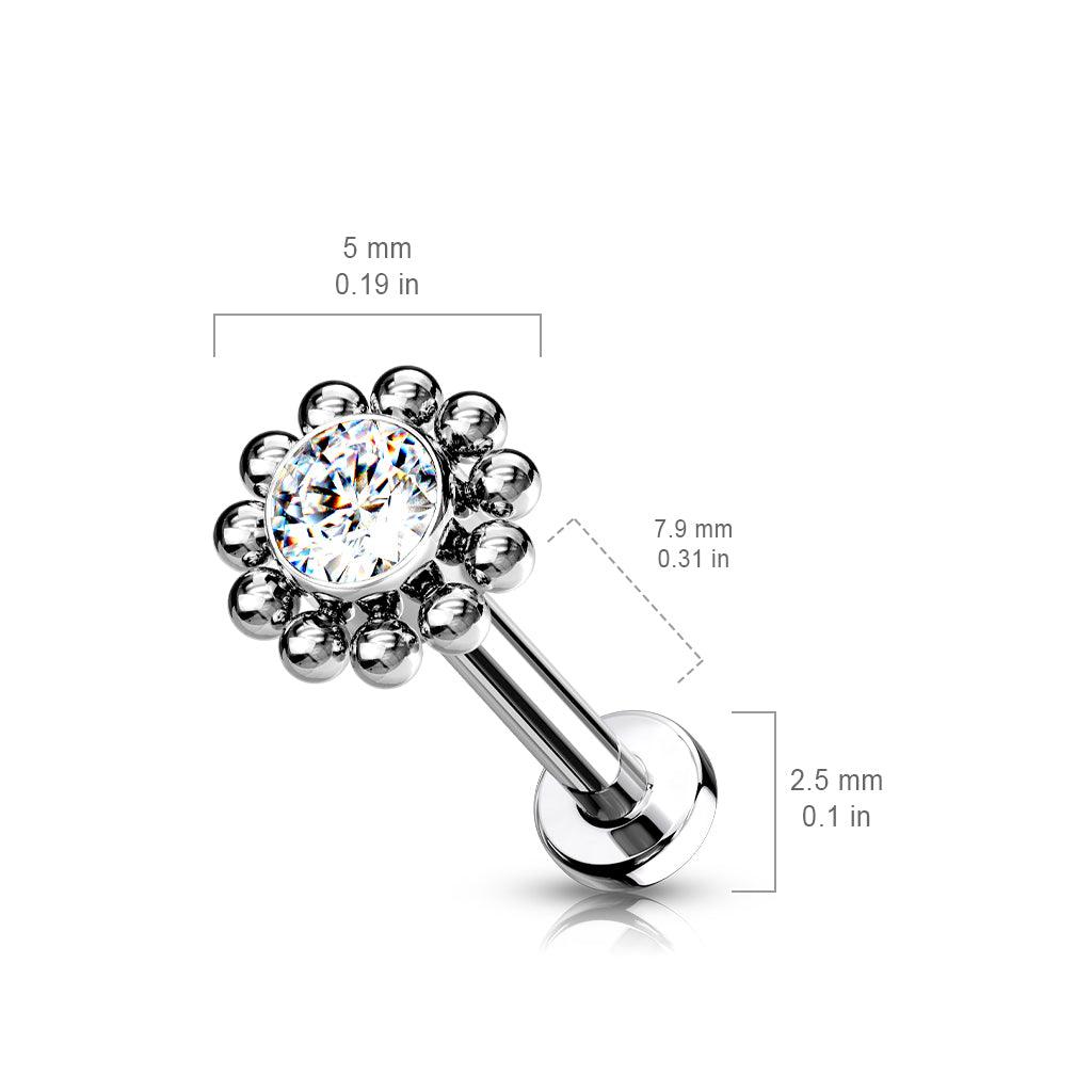 Titaanilabret 1mm, Crystal Blossom -push in, AB kristalli