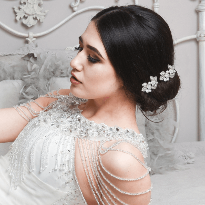 Hiuskoru, ATHENA BRIDAL|Mini Silver Comb -hopeinen helmihiuskoriste