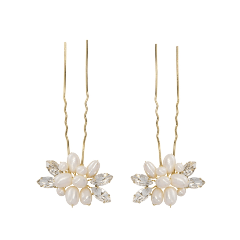 Hair ornament, ATHENA BRIDAL|Divine Gold Pin pearl hair ornament