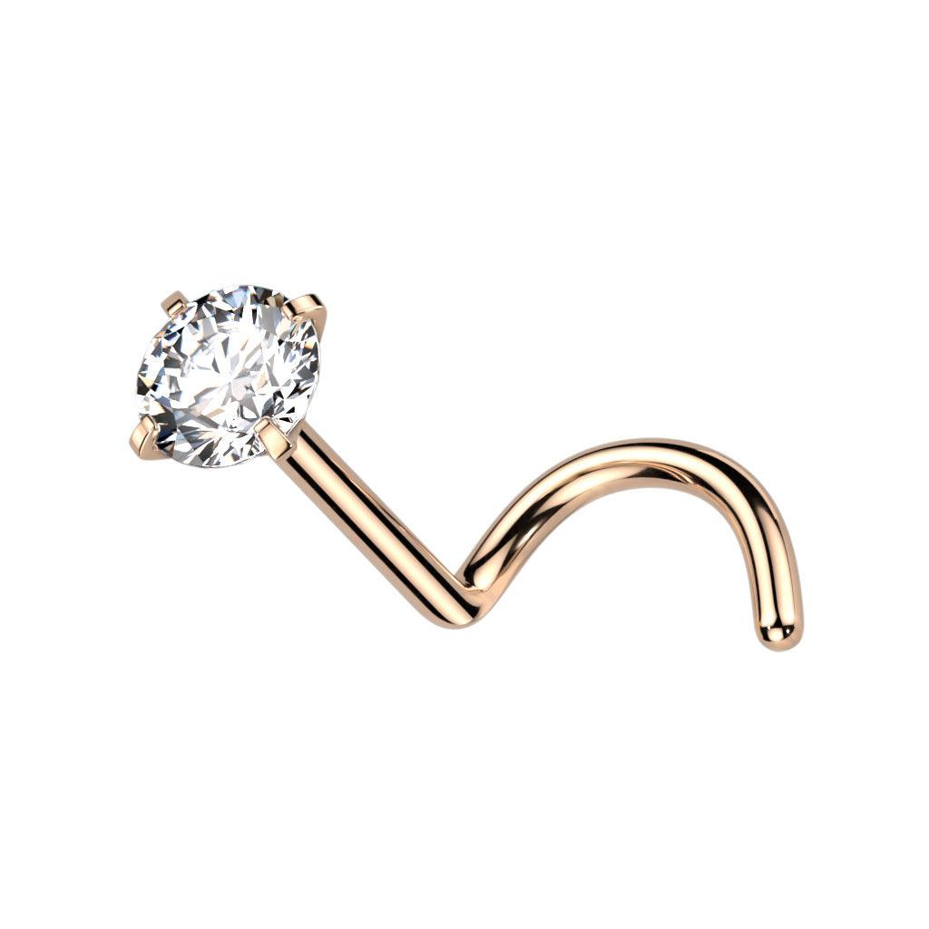 Nenänappi 0,8mm, Titanium Rosegold 2.5mm CZ -ruusukulta nenäkoru
