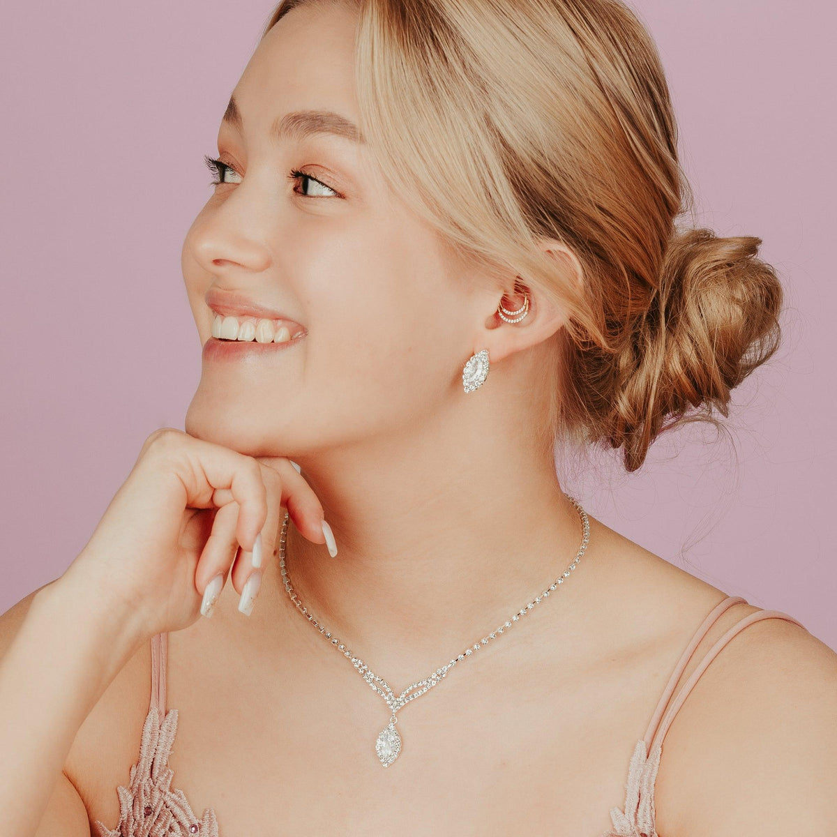 Rhinestone earrings, ROMANCE|Emily -silver-colored party earrings