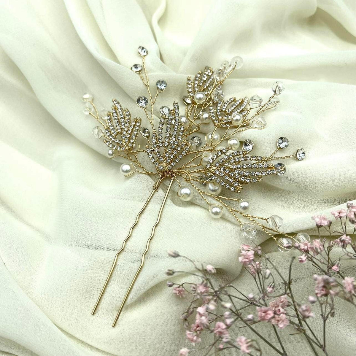 Hair ornament|ROMANCE, Elise -stylable gold-colored hair ornament with pearl