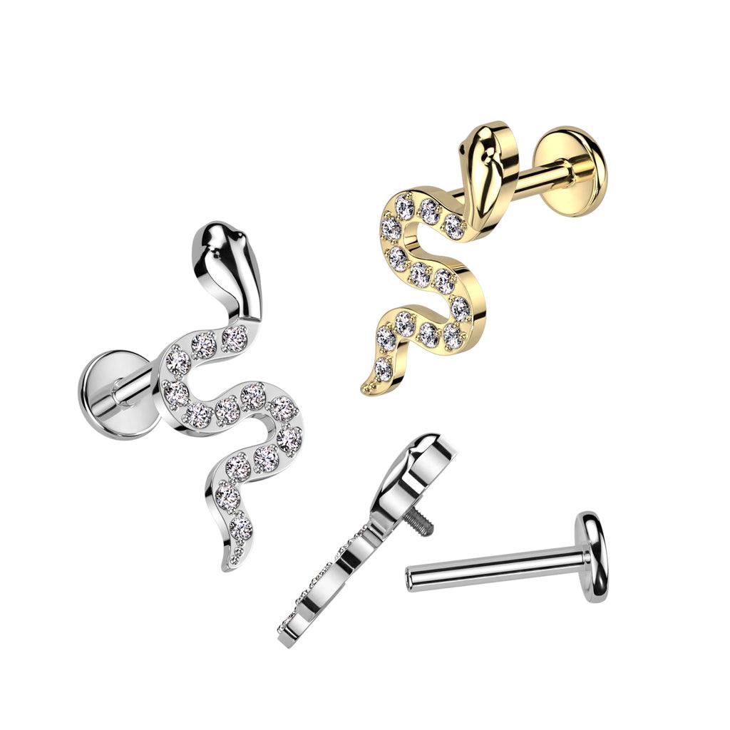 Titanium cartilage/tragus jewelry, Glitter Snake labret (silver)