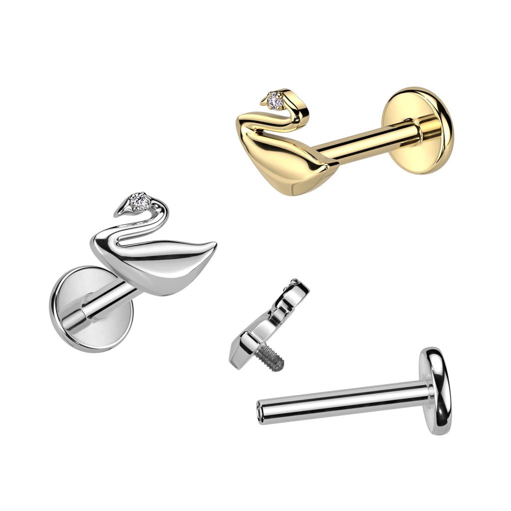 Titanium cartilage/tragus jewelry, Swan labret (gold)