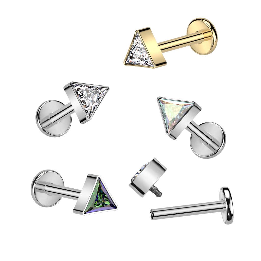 Titaani rustokoru/traguskoru, CZ Triangle -kimaltava labret (hopea)
