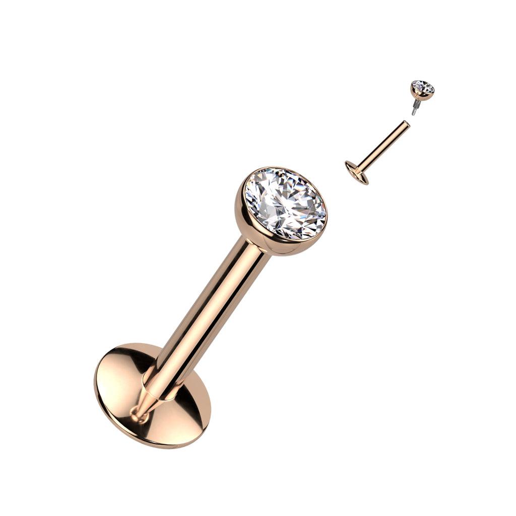 Titaani labret, CZ Convex Basic -kimaltava labret 3mm pallo (ruusukulta)