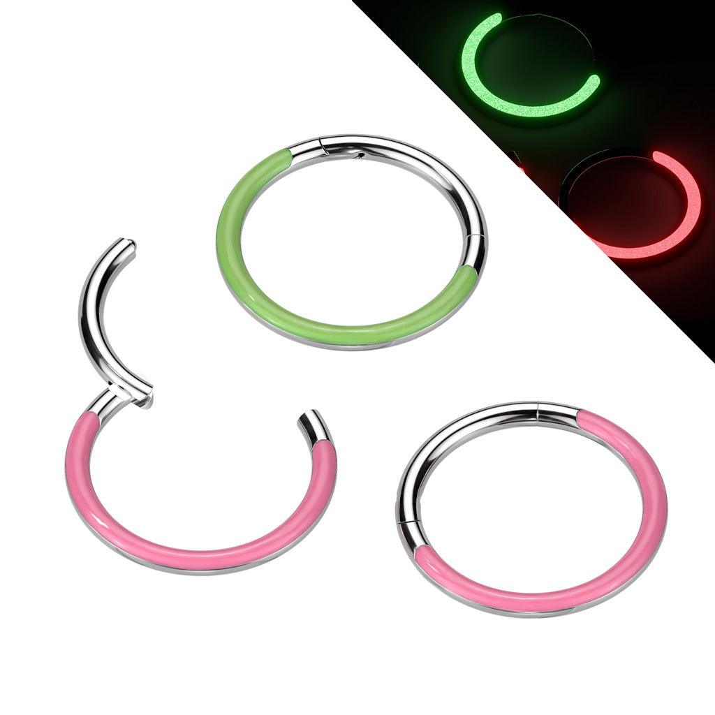 Titaaninen lävistysrengas 1,2mm, Front Glow -pimeässä hohtava (vihreä)