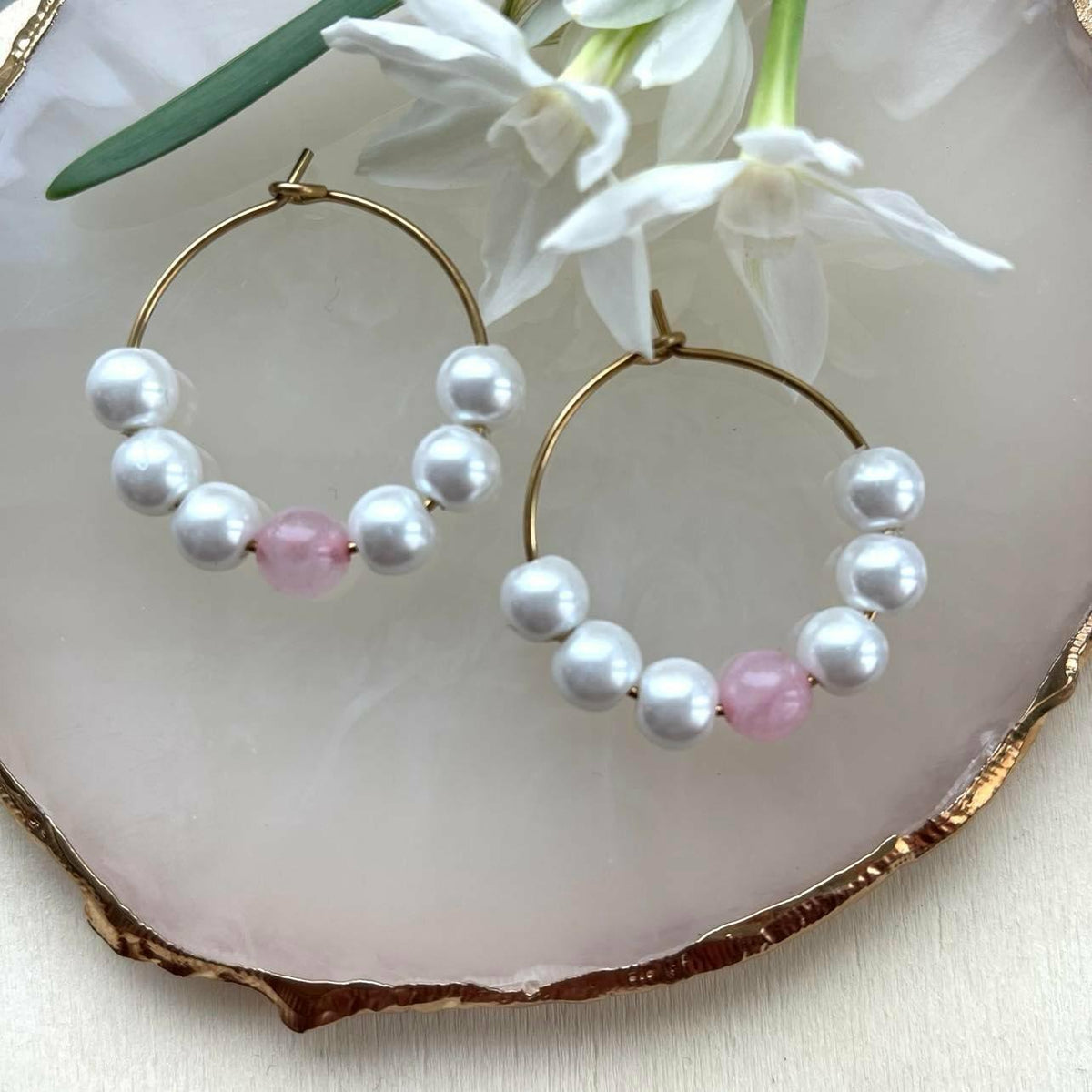 Jolie handmade pearl rings (rose quartz, medium)