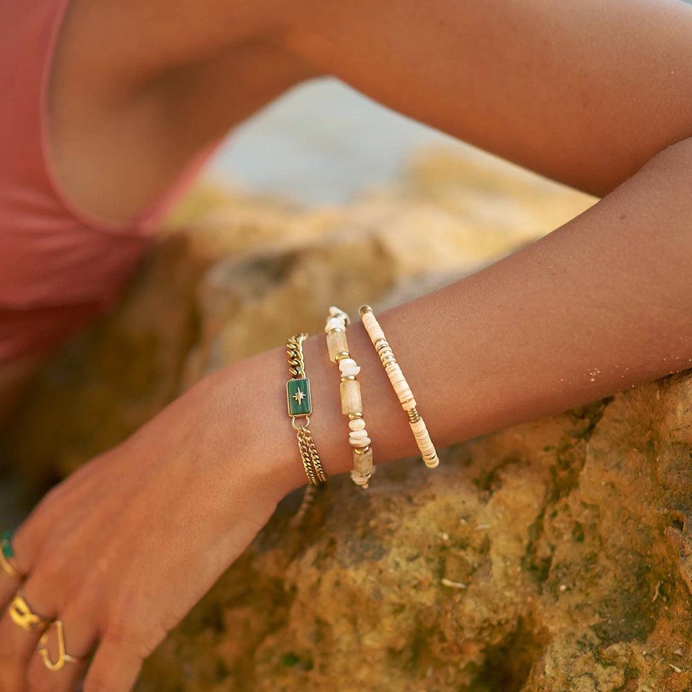 BOHM PARIS | Bracelet Ambérine -jaspis rannekoru simpukkahelmin