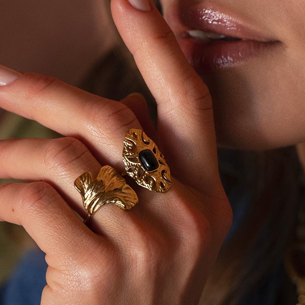 BOHM PARIS | Bague Sélina -kirurginterässormus onyx-luonnonkivellä
