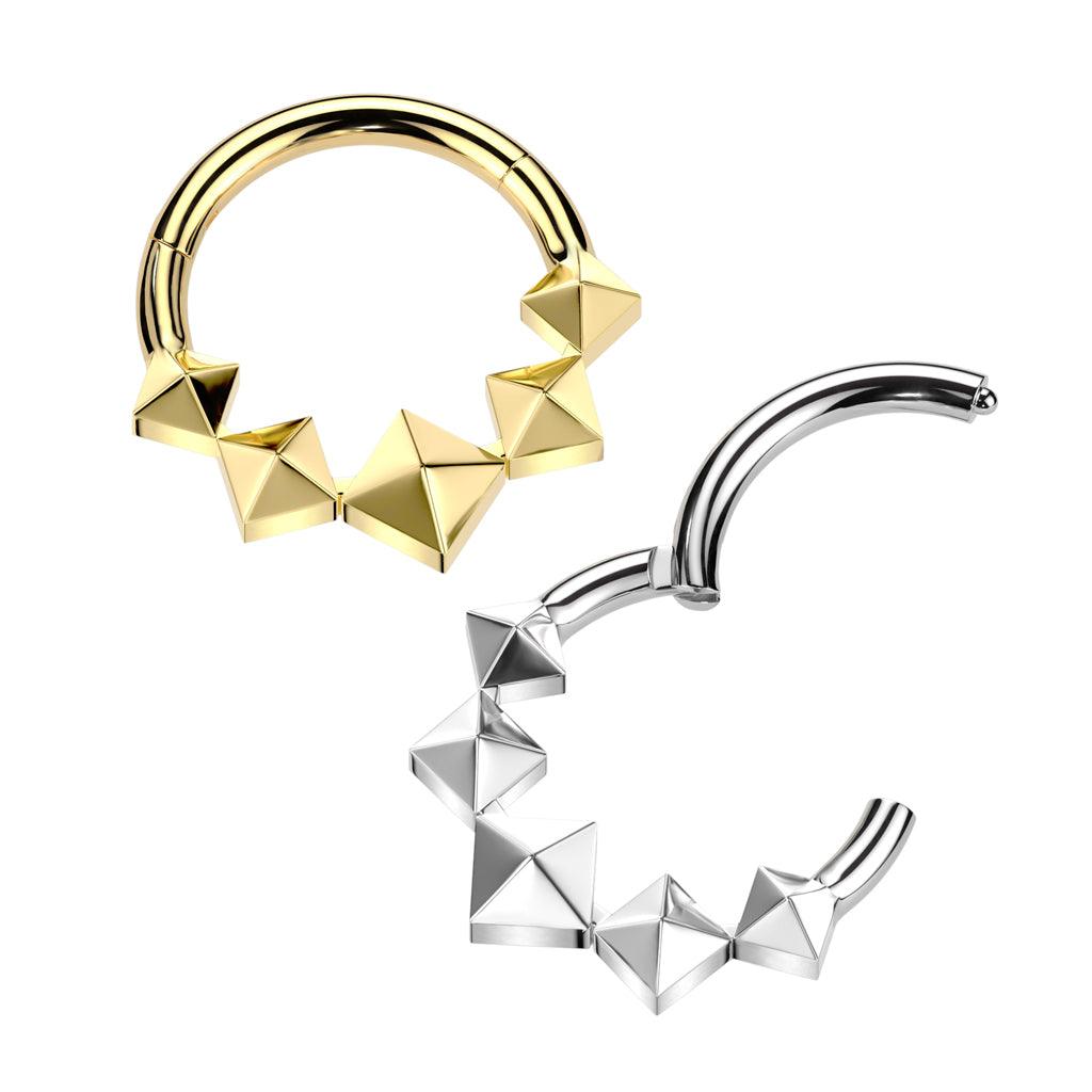 Lävistysrengas 1,2mm, Titanium 3D Diamonds in Gold -titaaninen clicker