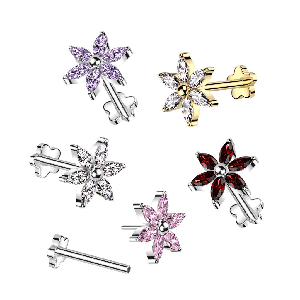 Titaaninen labret 1mm, Purple Push in Flower Labret