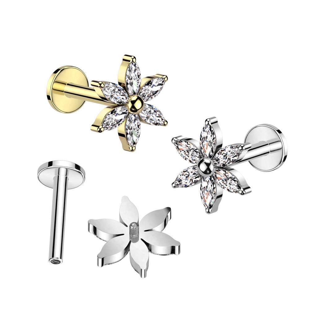 Rustokoru/traguskoru, Flower Top in Gold -titaaninen labret