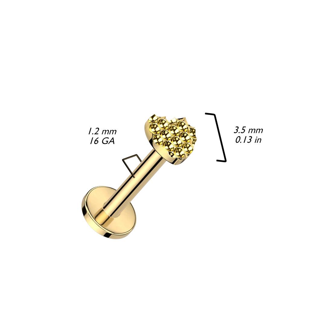 Rustokoru/traguskoru, Diamond Cut Heart in Gold -titaaninen labret