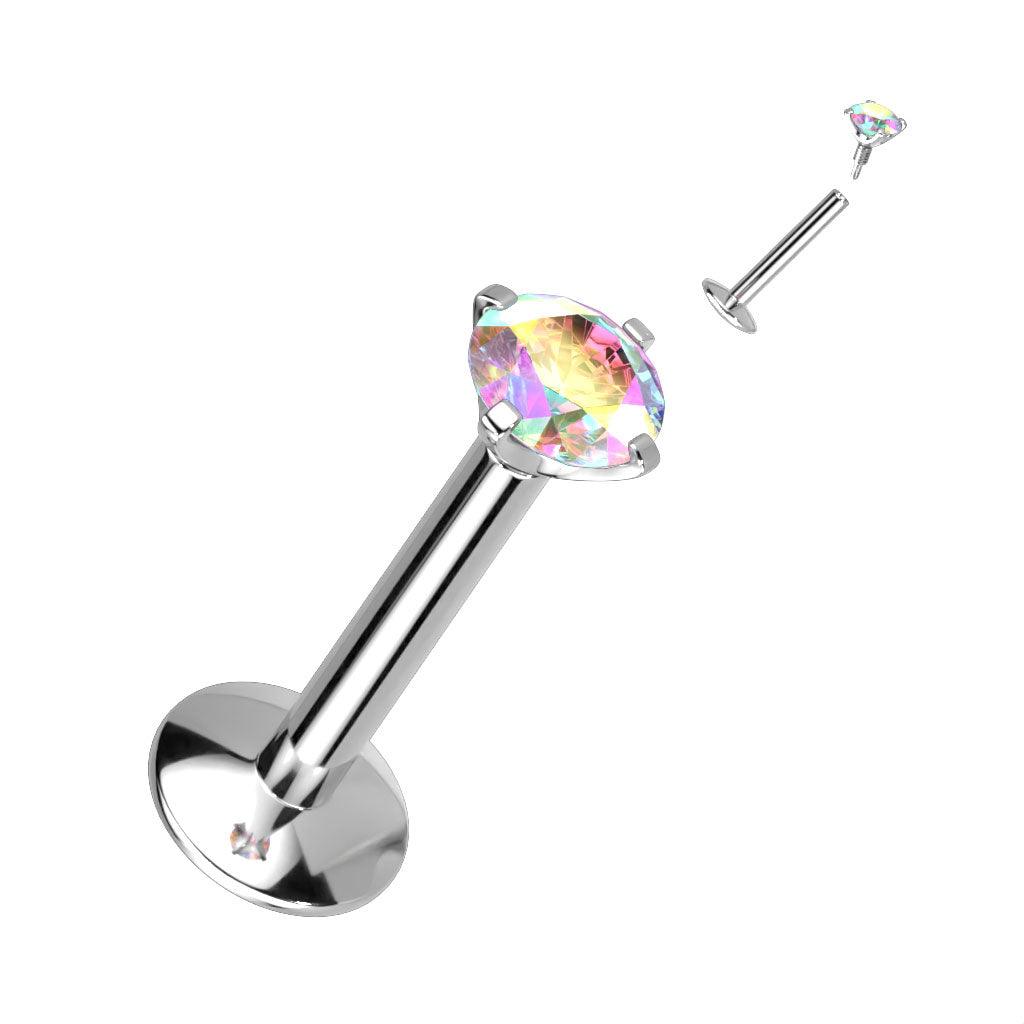 Labret, AB Titanium Round Medium 3mm CZ (erikoispitkä sisäkierre)