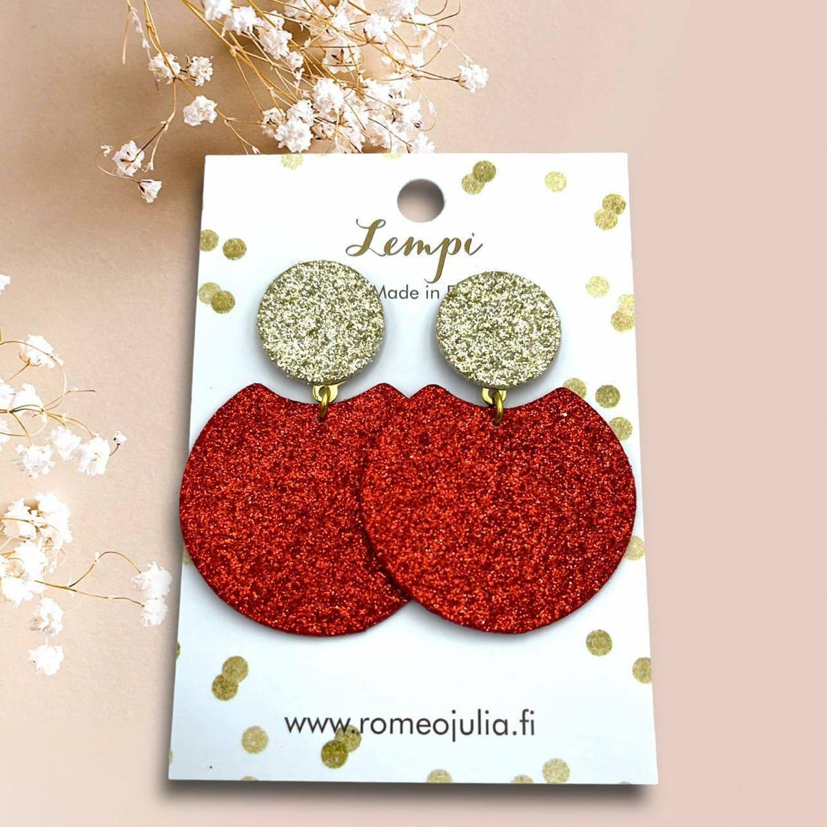LEMPI®-korvakorut, Tilda -koko M (punainen & kulta glitter)