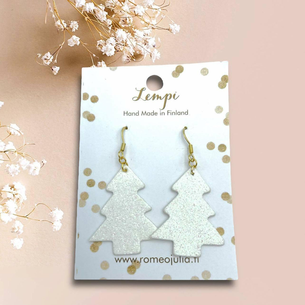 LEMPI earrings, Christmas tree (white glitter)