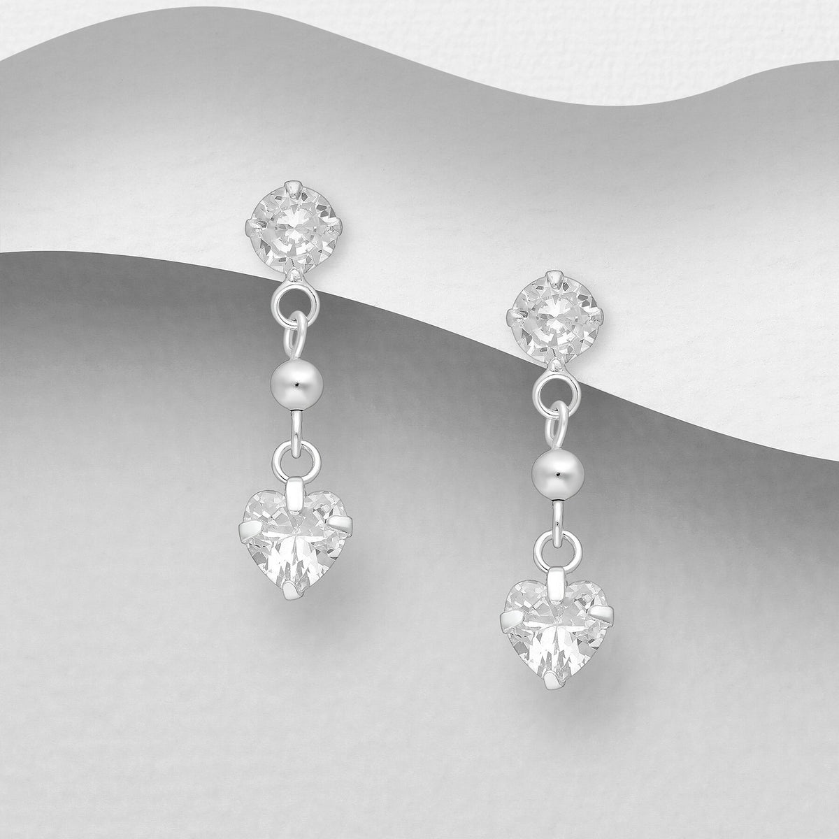 PREMIUM COLLECTION|Nellie silver heart earrings with crystal