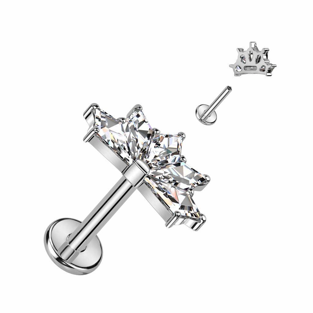 Titaani rustokoru/traguskoru, 5 CZ Fan Top -kimaltava labret (hopea)