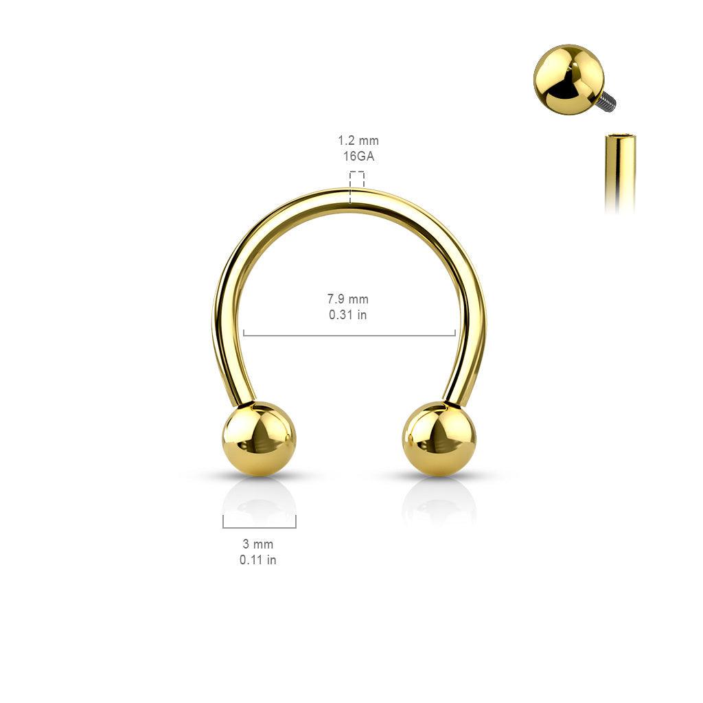 Hevosenkenkä 1,2mm, Internally Threaded Titanium Gold Horseshoe