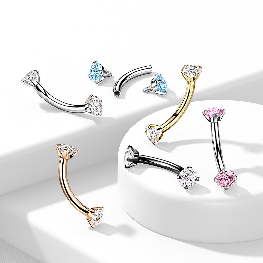 Bananabell/kaareva tappi 1,2mm -Titanium CZ Curved Barbell in Blue