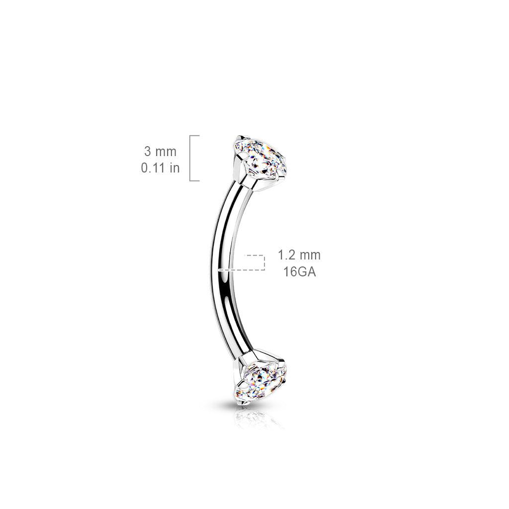 Bananabell/kaareva tappi 1,2mm -Titanium CZ Curved Barbell in Black